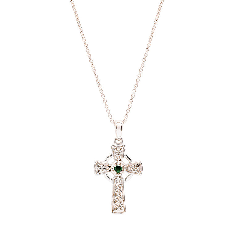 Shanore Sterling Silver Green CZ Celtic Cross Pendant