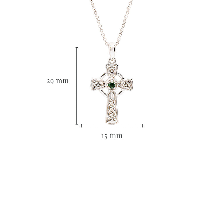 Shanore Sterling Silver Green CZ Celtic Cross Pendant