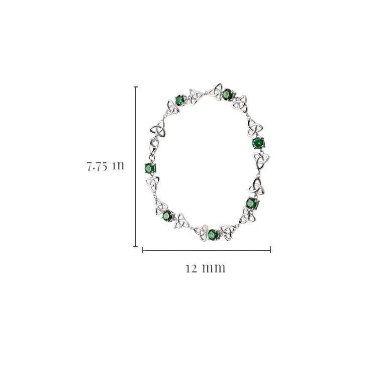 Sterling Silver Celtic Trinity Knot Bracelet with Emerald Green Cubic Zirconia Beads