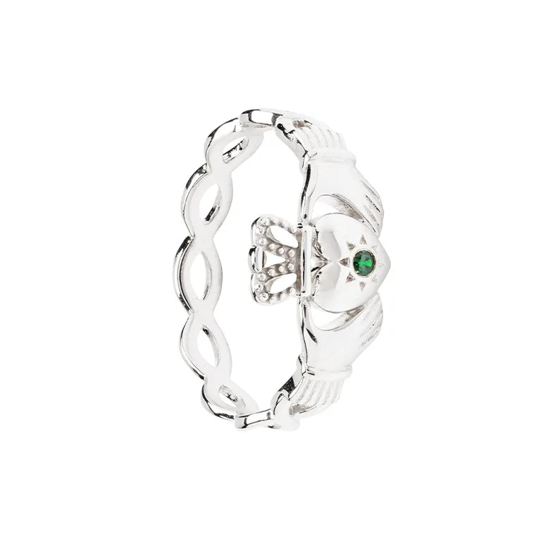 Shanore Sterling Silver Green CZ Claddagh Ring