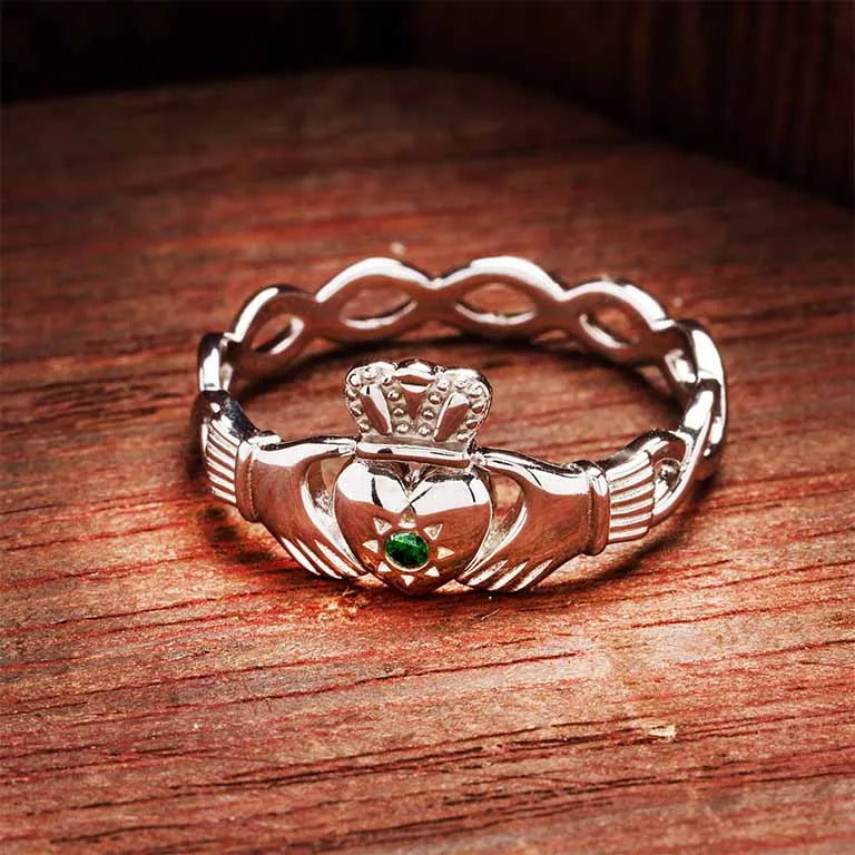 Shanore Sterling Silver Green CZ Claddagh Ring