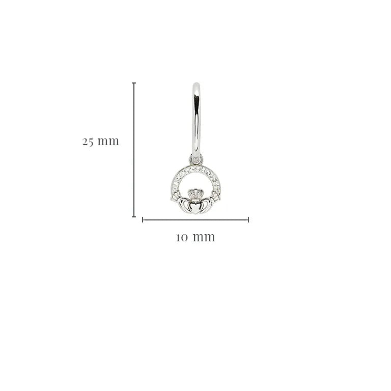 Shanore Sterling Silver Crystal Claddagh Hoop Earrings