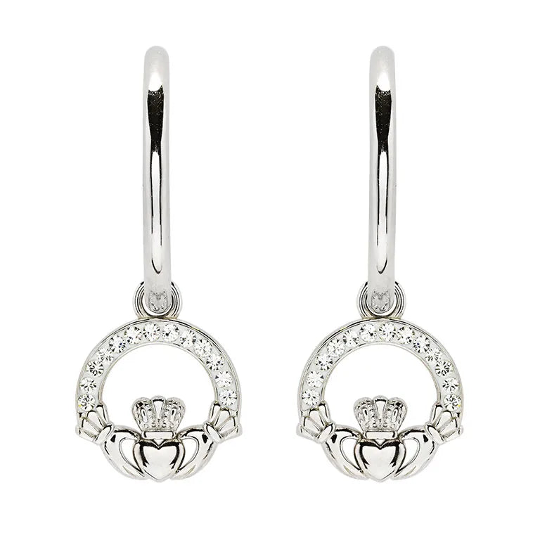 Shanore Sterling Silver Crystal Claddagh Hoop Earrings