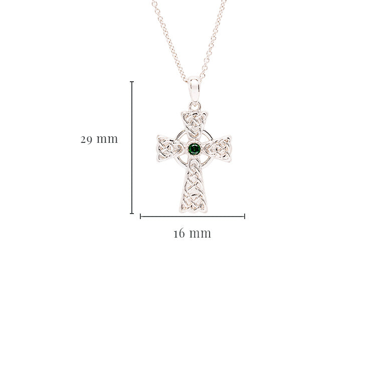 Shanore Sterling Silver Green CZ Irish Cross Pendant