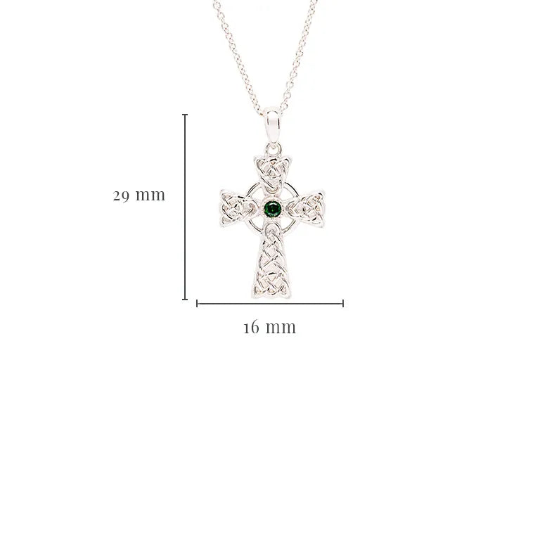 Shanore Sterling Silver Green CZ Irish Cross Pendant