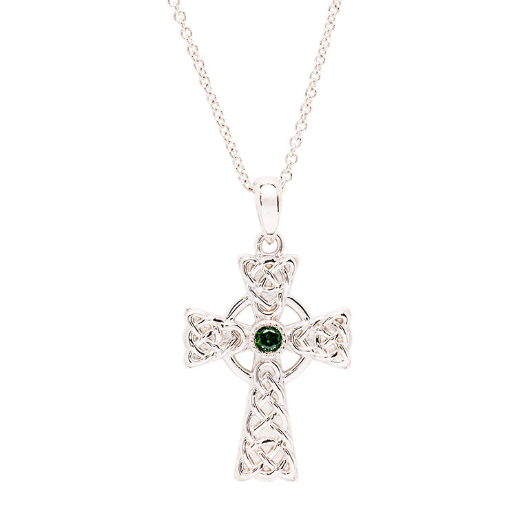 Shanore Sterling Silver Green CZ Irish Cross Pendant