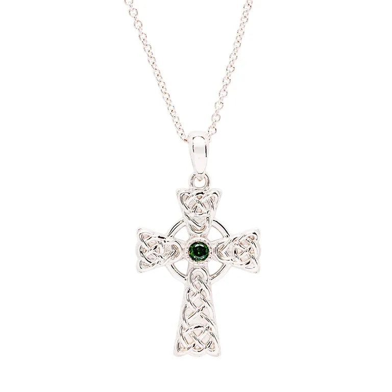 Shanore Sterling Silver Green CZ Irish Cross Pendant