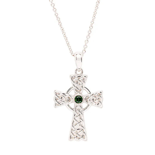 Shanore Sterling Silver Green CZ Irish Cross Pendant