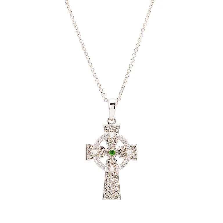 Shanore Sterling Silver Green CZ Celtic Cross