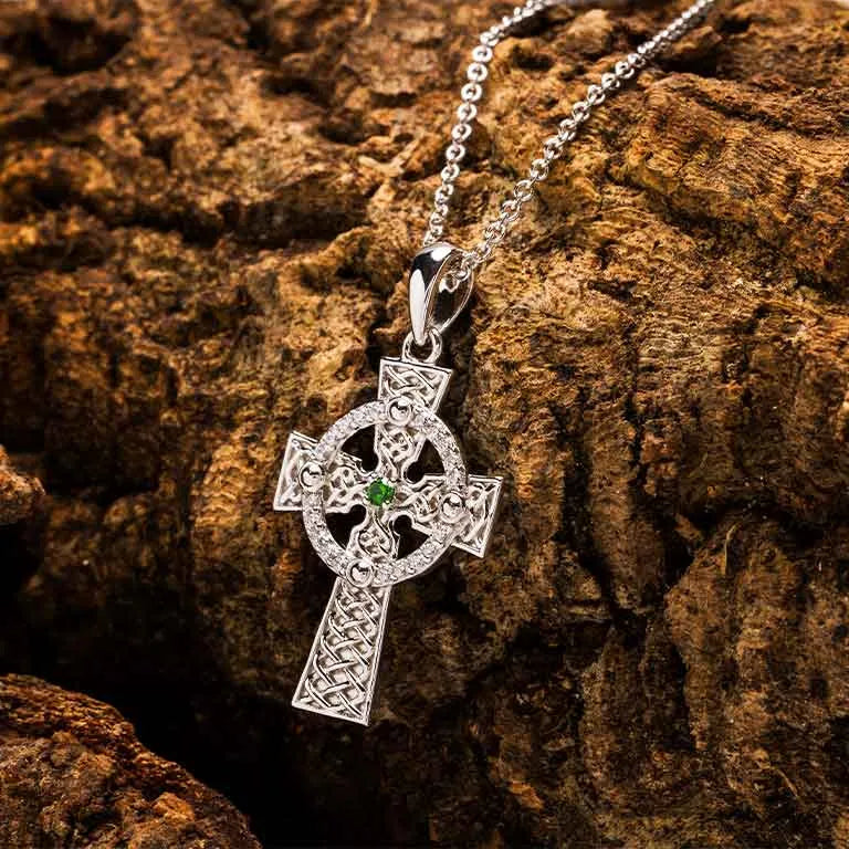 Shanore Sterling Silver Green CZ Celtic Cross