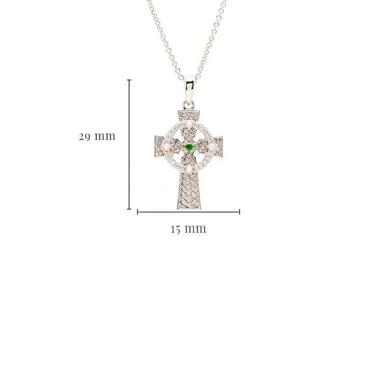 Shanore Sterling Silver Green CZ Celtic Cross