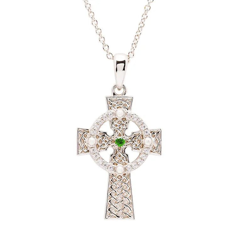 Shanore Sterling Silver Green CZ Celtic Cross