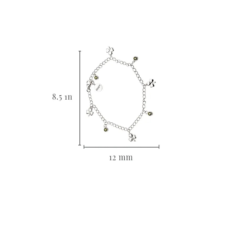 Sterling Silver Irish Shamrock Bracelet with Green Peridot Cubic Zirconia Charms