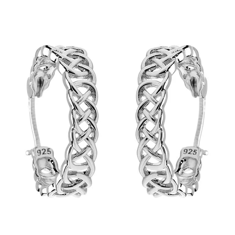 Sterling Silver Large Celtic Hoop Earrings