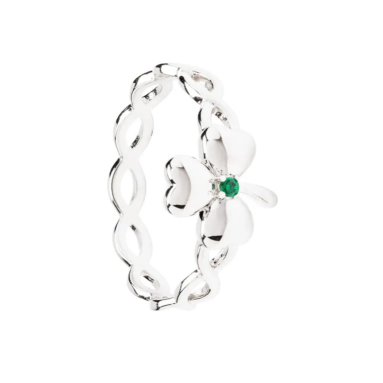 Sterling Silver Green CZ Shamrock Ring