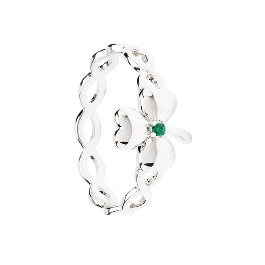 Sterling Silver Green CZ Shamrock Ring