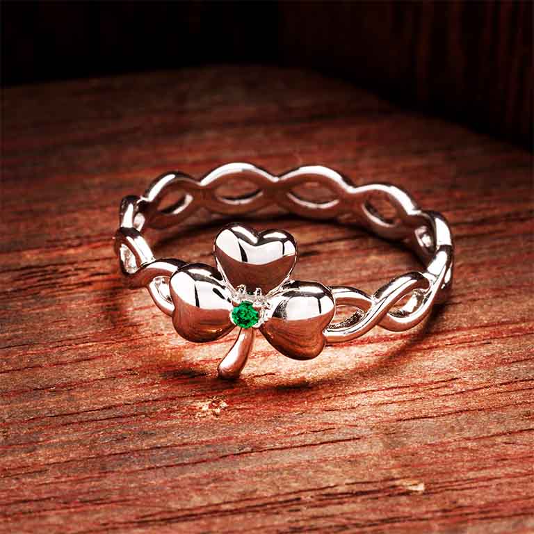 Sterling Silver Green CZ Shamrock Ring
