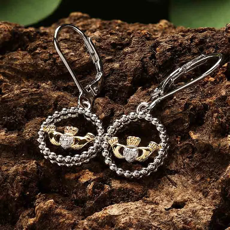 Shanore Sterling Silver CZ Claddagh with Gold Plated Detail