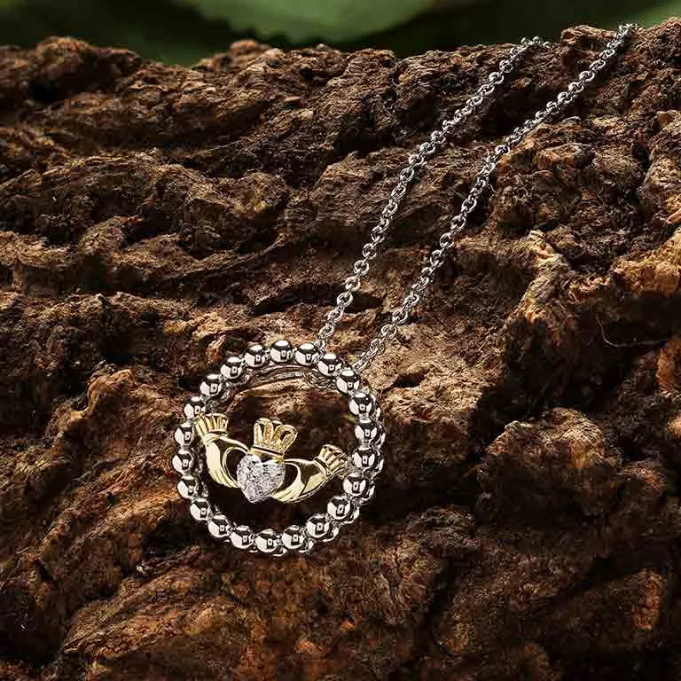 Shanore Sterling Silver CZ Claddagh with Gold Plated Detail