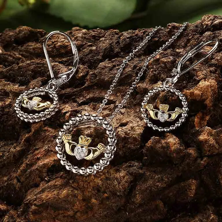 Shanore Sterling Silver CZ Claddagh with Gold Plated Detail