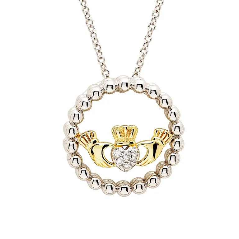 Shanore Sterling Silver CZ Claddagh with Gold Plated Detail