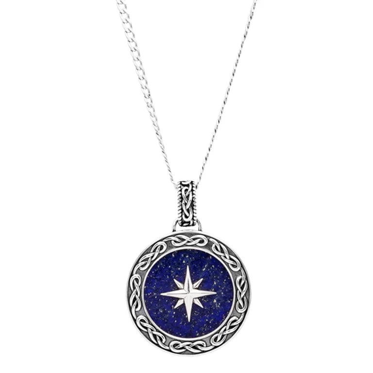 Gents Collection-Sterling Silver Men’s Celtic Lapis North Star Necklace