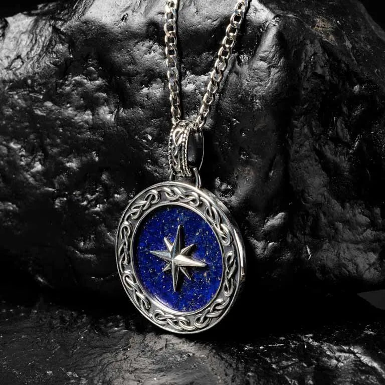 Gents Collection-Sterling Silver Men’s Celtic Lapis North Star Necklace