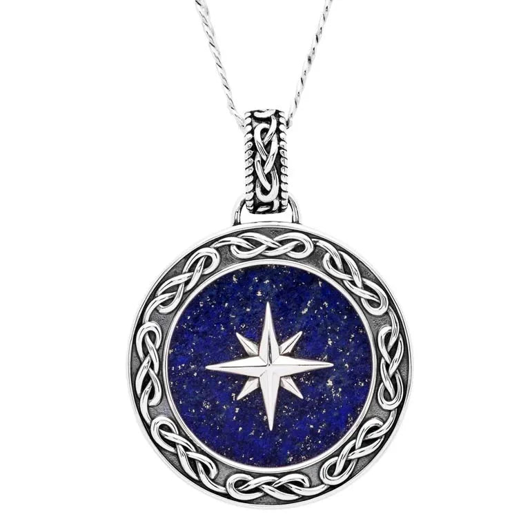 Gents Collection-Sterling Silver Men’s Celtic Lapis North Star Necklace