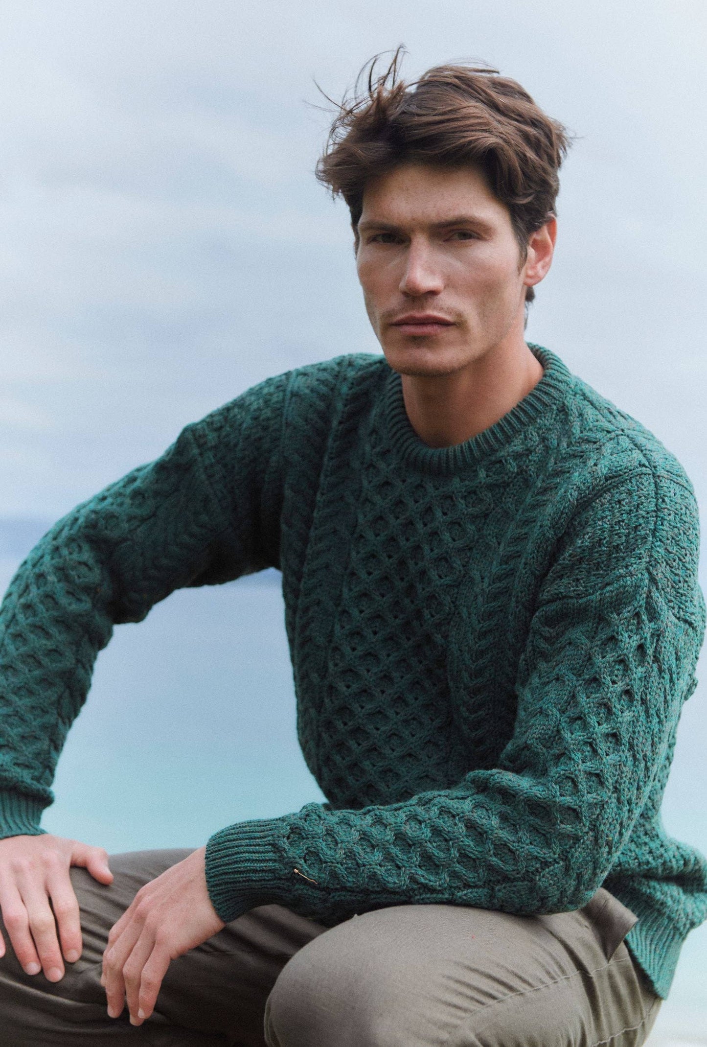 Inisheer Traditional Mens Aran Sweater -  Green