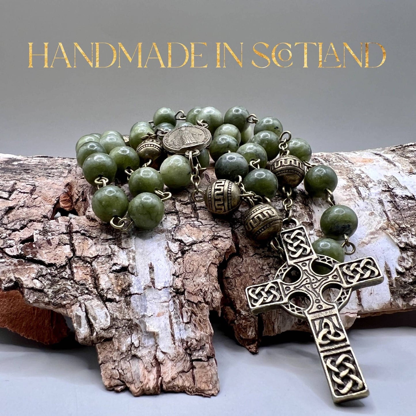Green Jade Celtic Cross Catholic Rosary