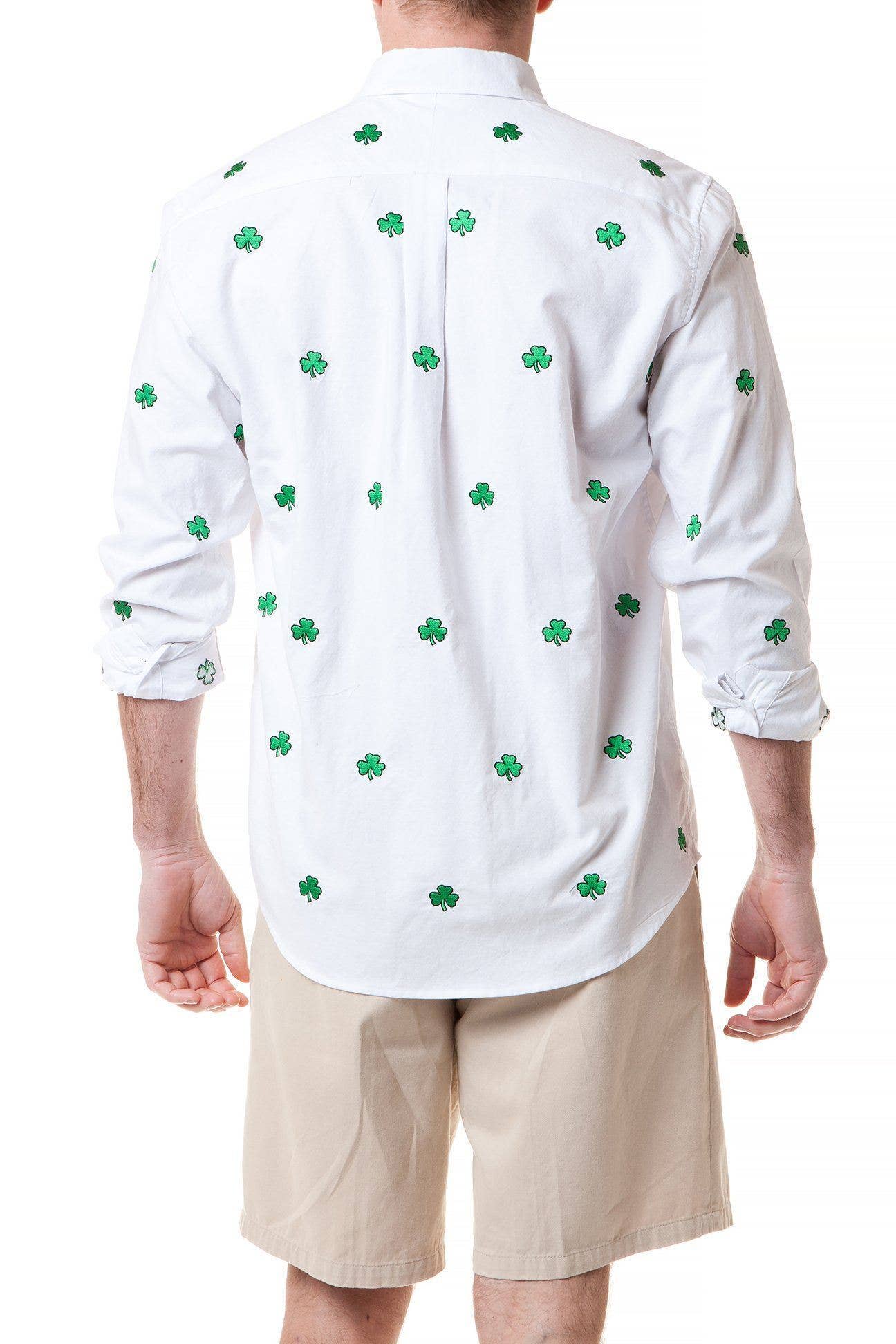 Straight Wharf Shirt White Oxford with Shamrock
