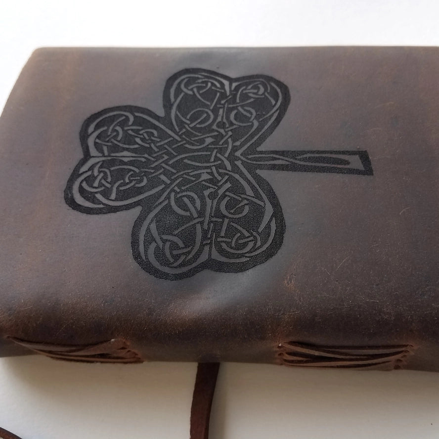 Celtic Shamrock Leather Journal, Unlined Paper