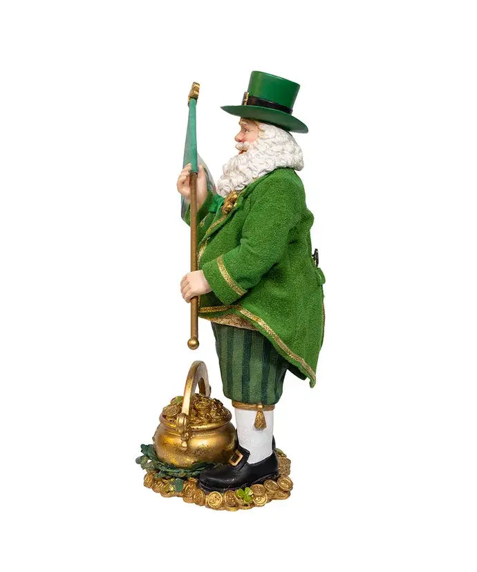 11" Fabriche Musical Irish Santa W/Flag