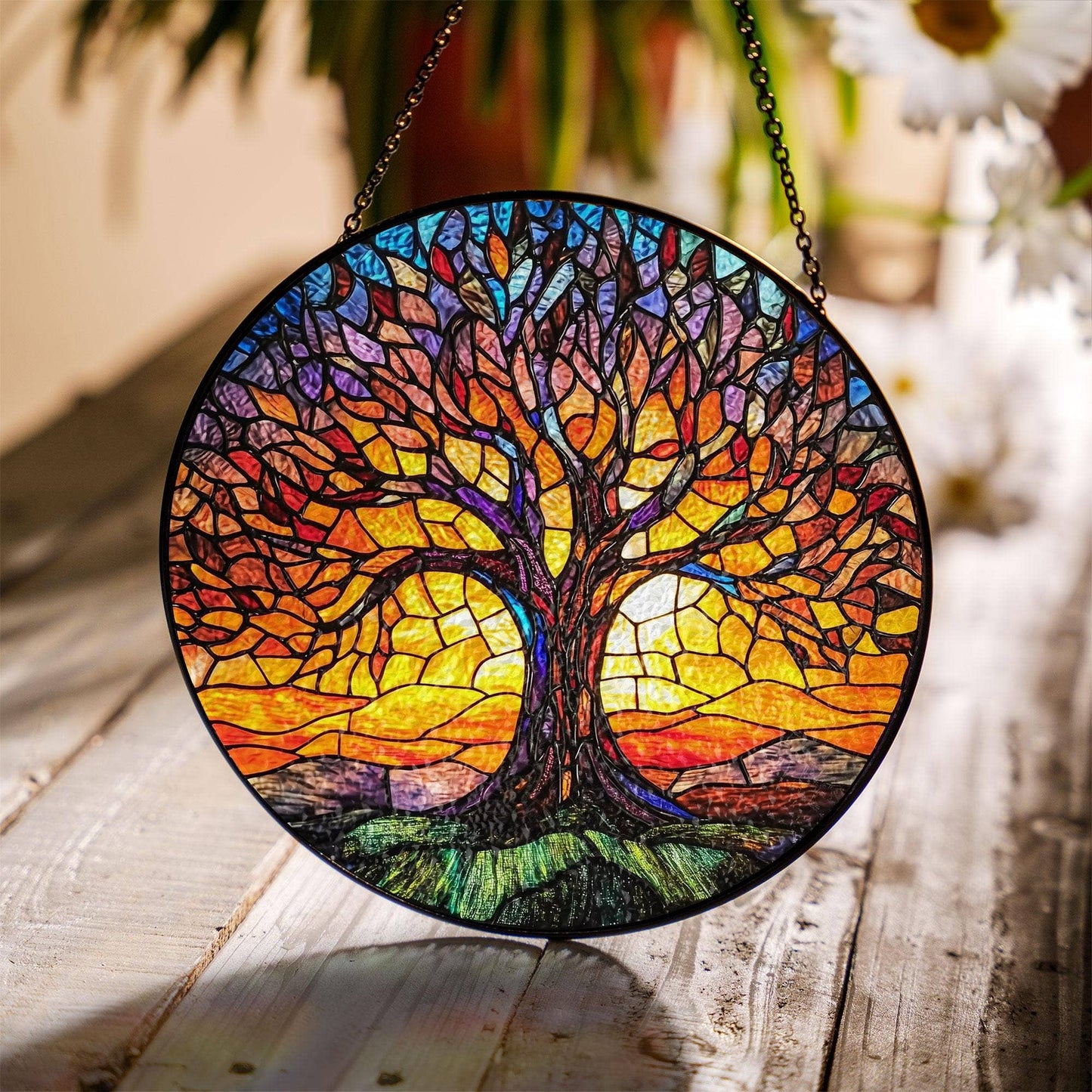 Tree of Life Stained Glass Suncatcher, Autumn Fall Decor