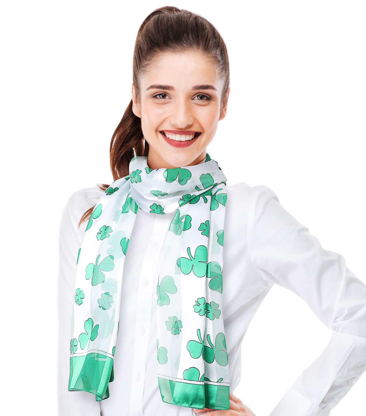 Shamrock St. Patrick's Day Theme Scarf - Silk Feeling Scarf