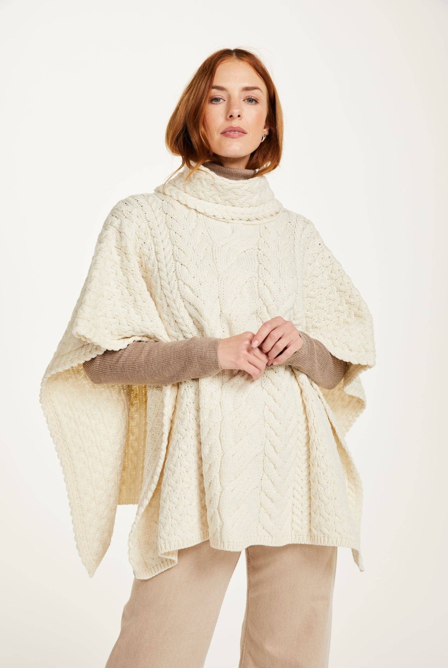 Torc Ladies Aran Poncho - Cream