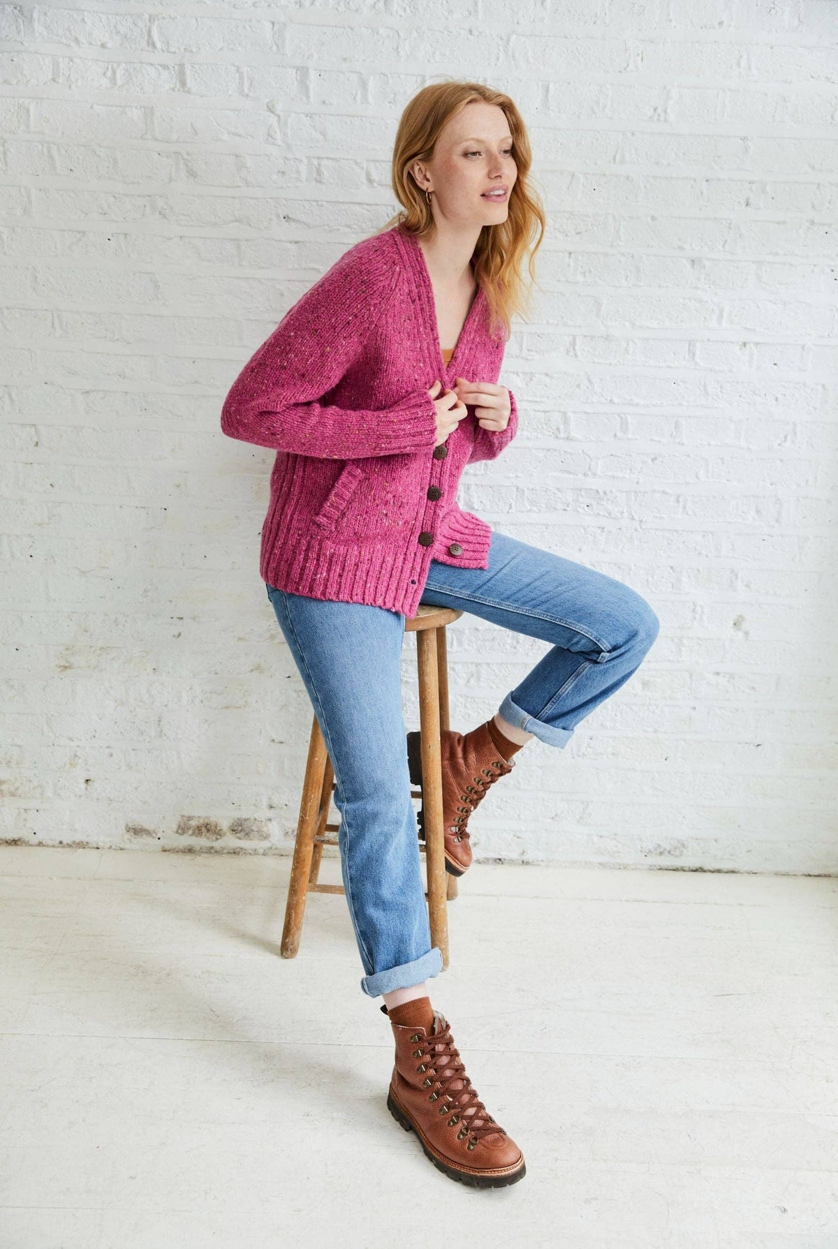Bonny Glen Ladies Tweed Cardigan - Pink