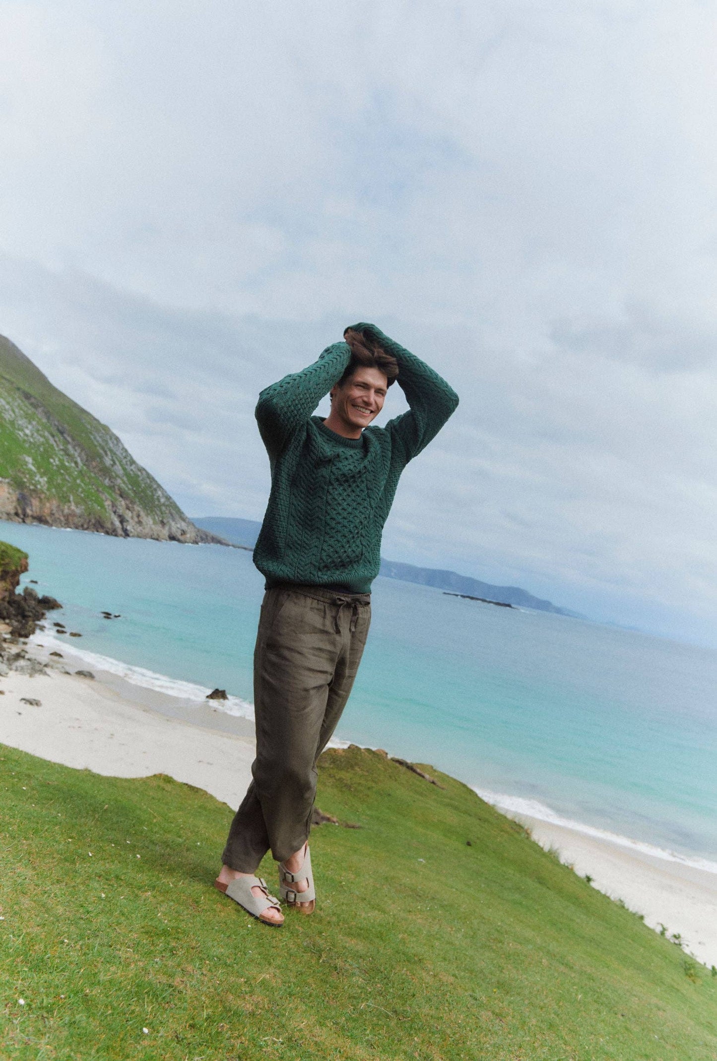 Inisheer Traditional Mens Aran Sweater -  Green