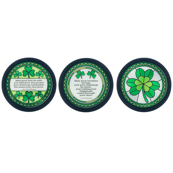 Irish Blessing & Shamrock Faux Stained-Glass Wall Decor asst
