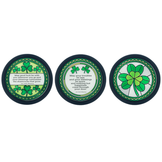 Irish Blessing & Shamrock Faux Stained-Glass Wall Decor asst