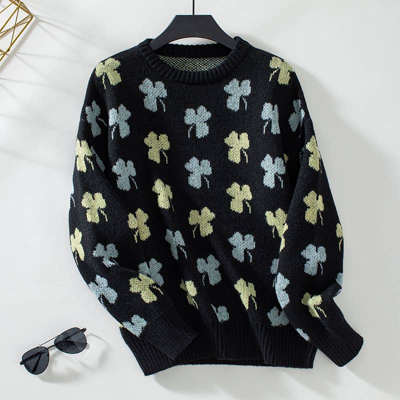 Clover Jacquard Pullover Sweater
