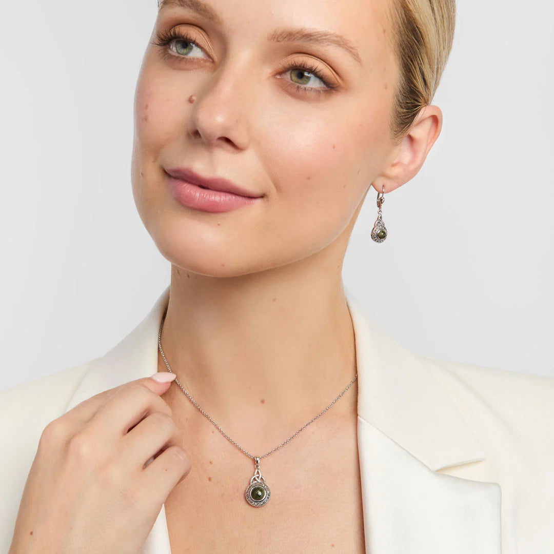Sterling Silver Marble & Marcasite Trinity Necklace