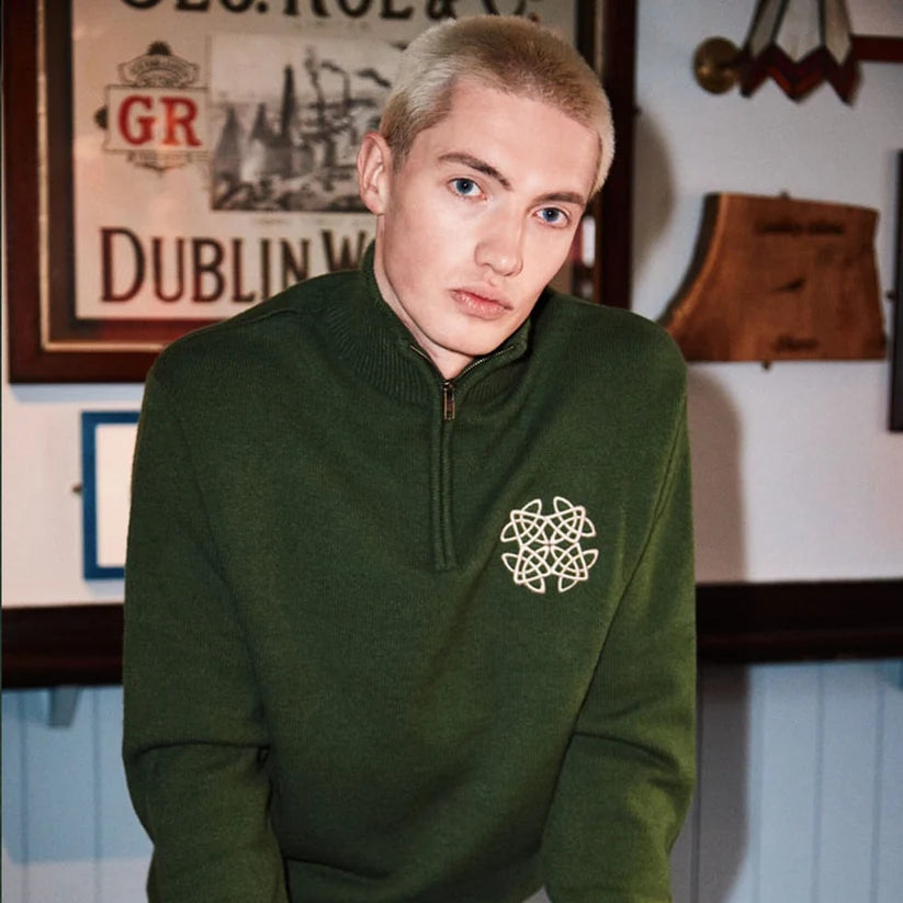 Celtic Knitwear Celtic Knot 1/4 Zip Jumper in Sage