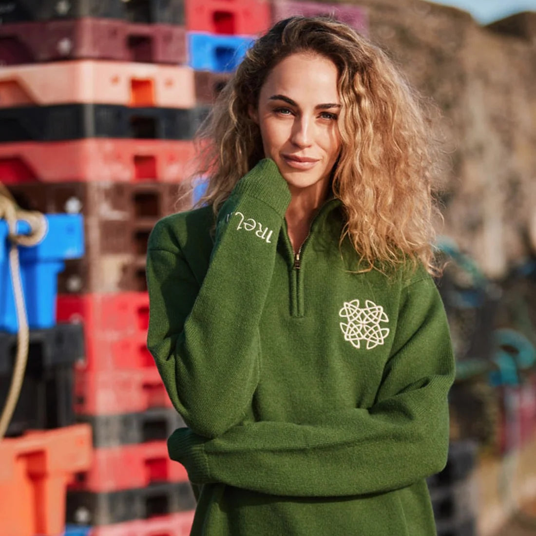 Celtic Knitwear Celtic Knot 1/4 Zip Jumper in Sage
