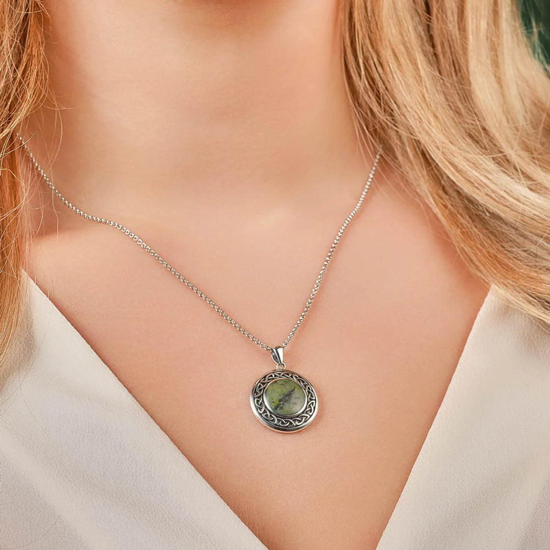Solvar Sterling Silver Connemara Marble Round Celtic Pendant