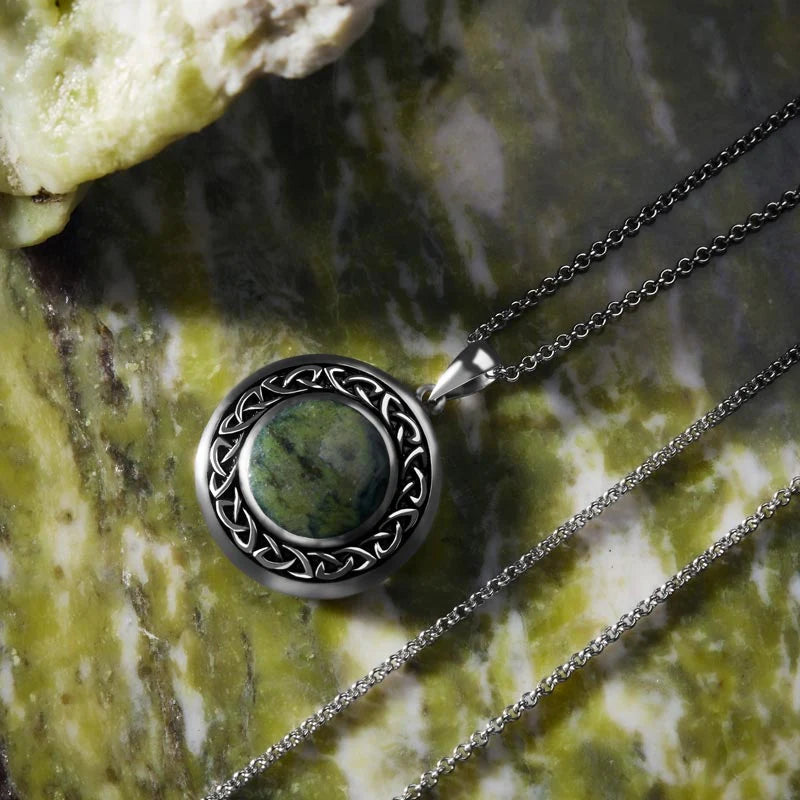Solvar Sterling Silver Connemara Marble Round Celtic Pendant