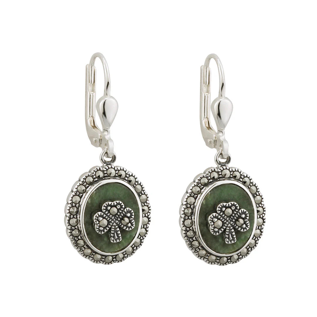 Sterling Silver Connemara Shamrock Marquesite Drops-Earrings