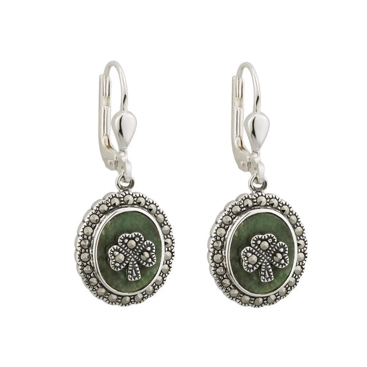 Sterling Silver Connemara Shamrock Marquesite Drops-Earrings
