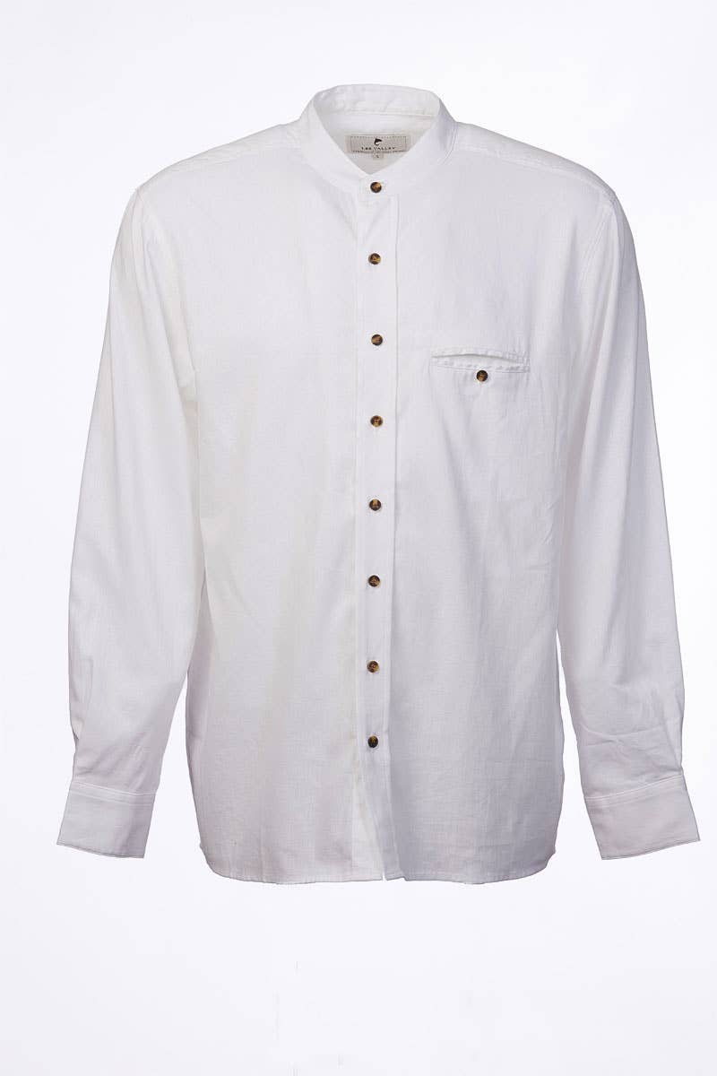 Lee Valley Irish Collarless Linen Grandad Shirt  Bleach White