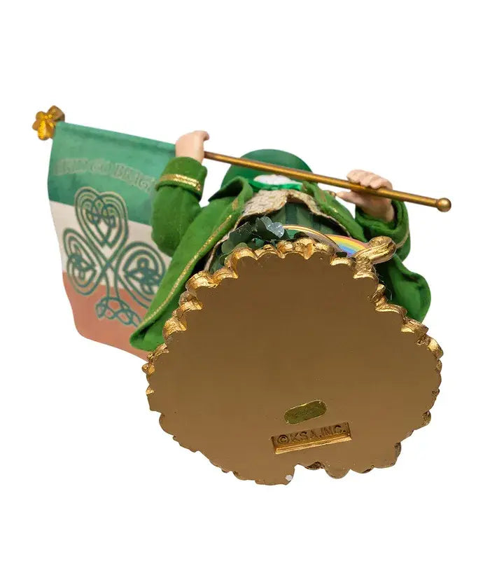 11" Fabriche Musical Irish Santa W/Flag